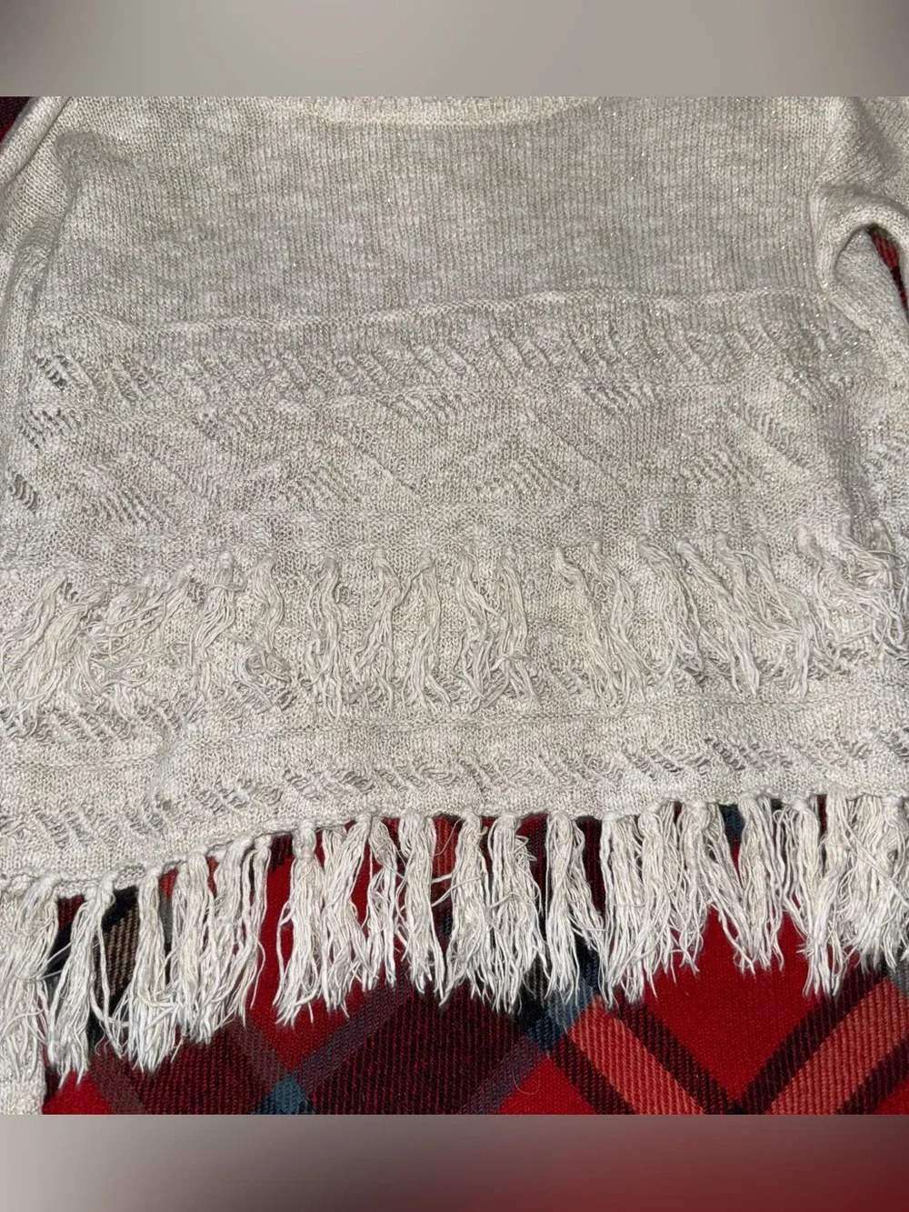 Justice Cream Fringe Knit Sweater